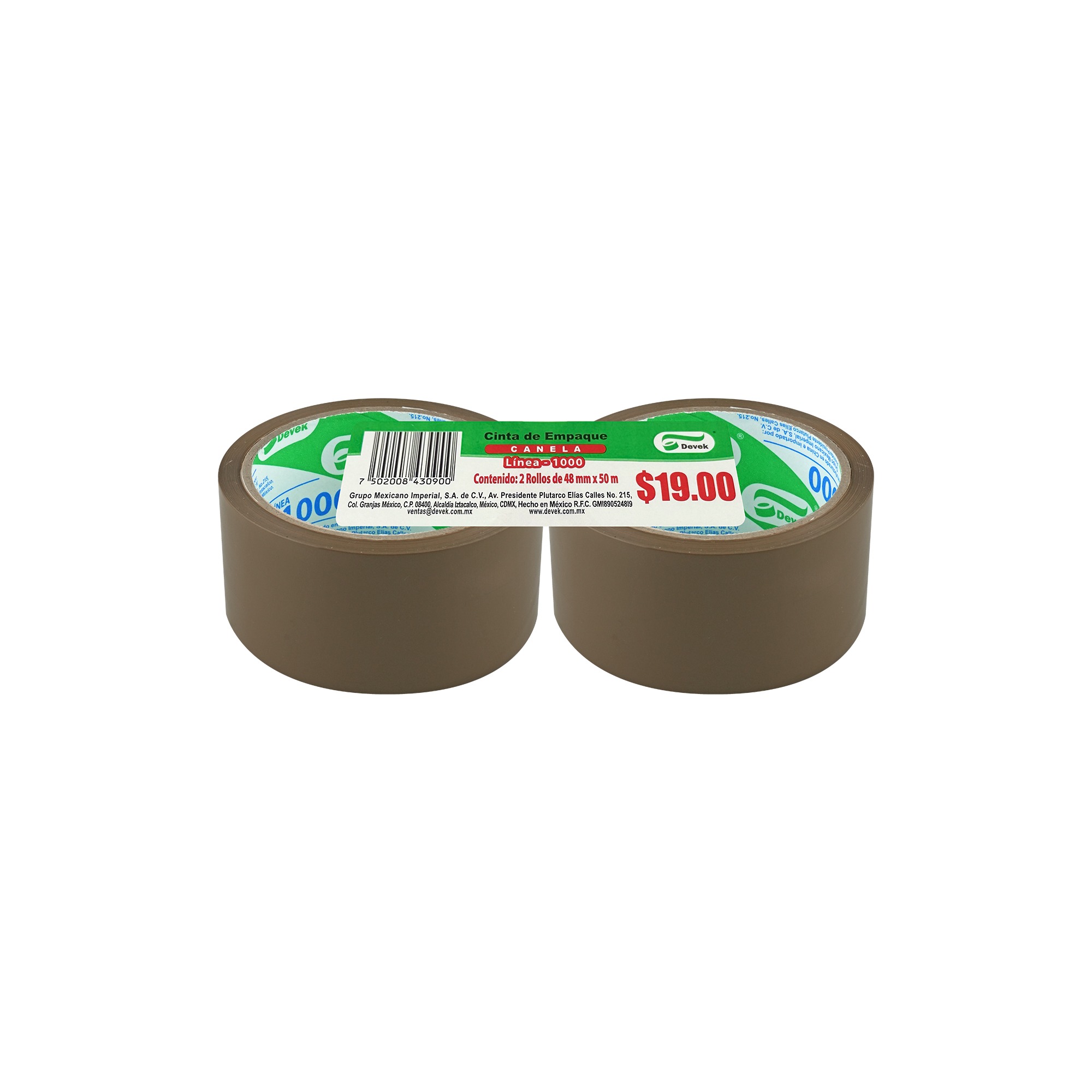 Cinta adhesiva de empaque canela de 48mm x50mm duo pack 1 Devek
